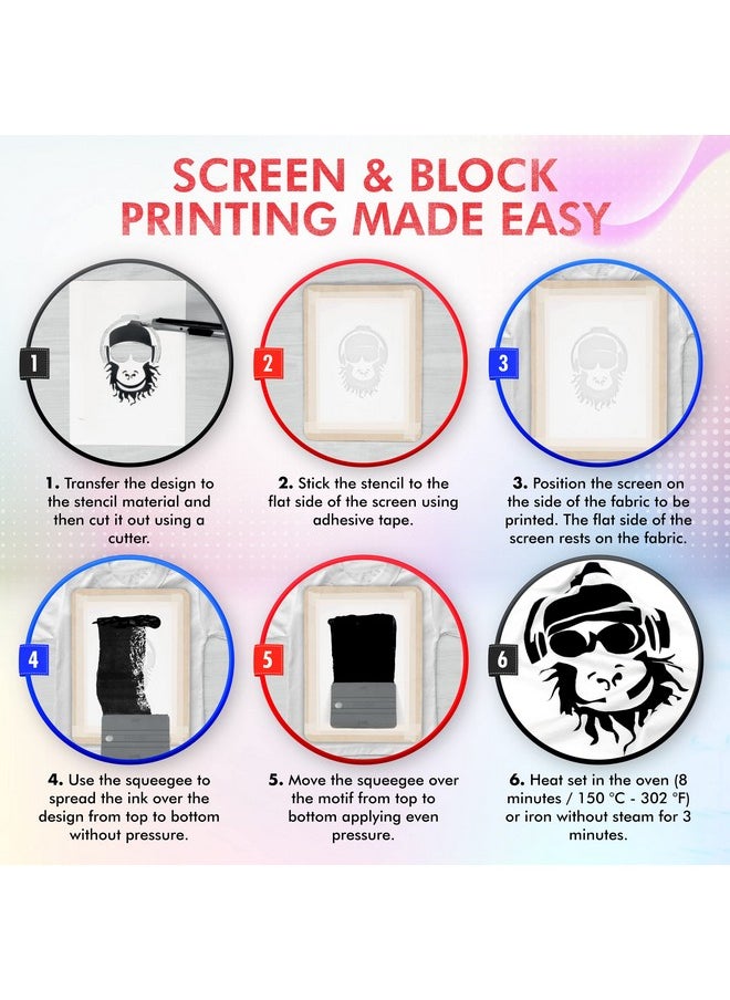 Screen Printing Kit Set Screen Print Kit With Reusable Wooden Frame 1 Screen Printing Squeegee And 3 X 100Ml Ink Silk Screen Printing Kit For Beginners