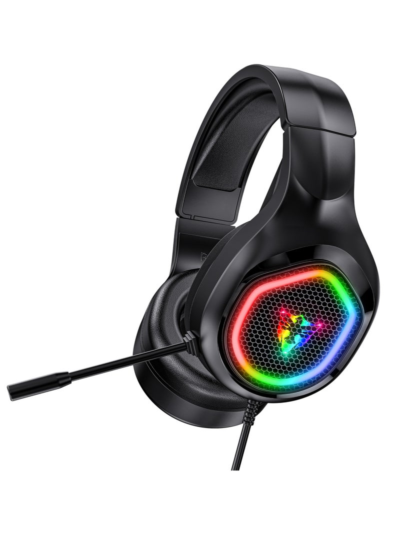 Rock Pow Wired Over Ear Gaming Headphone with Mic and LED Light for PS4 PS5 XOne XSeries NSwitch PC Headset for Computer Black - Image 1
