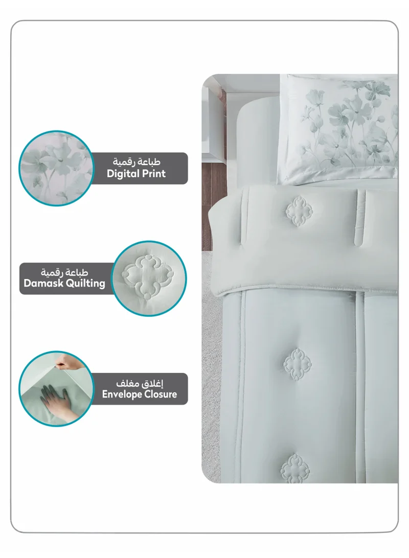 Donetella SINGLE - 2Pcs Bedding Comforter Set, Single Size 170x230 cm - 2-Pcs Digital Print Quilted Bed Set, Microfiber Fabric - 1 Comforter And  1 Pillow Sham  | Best Price UAE