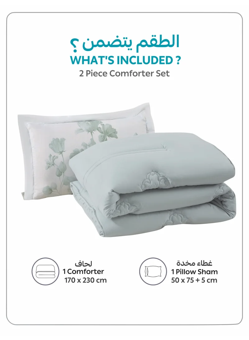 Donetella SINGLE - 2Pcs Bedding Comforter Set, Single Size 170x230 cm - 2-Pcs Digital Print Quilted Bed Set, Microfiber Fabric - 1 Comforter And  1 Pillow Sham  | Best Price UAE
