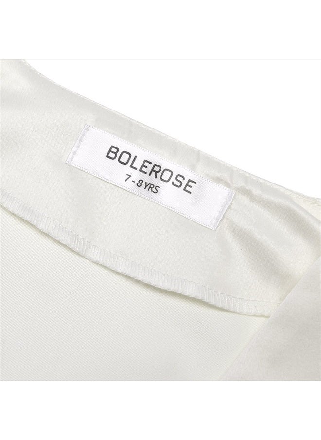 BOLEROSE Girls Satin Short Sleeve Bolero Childrens Kids Shrug (Ivory, 11-12 Years)  - Image 3