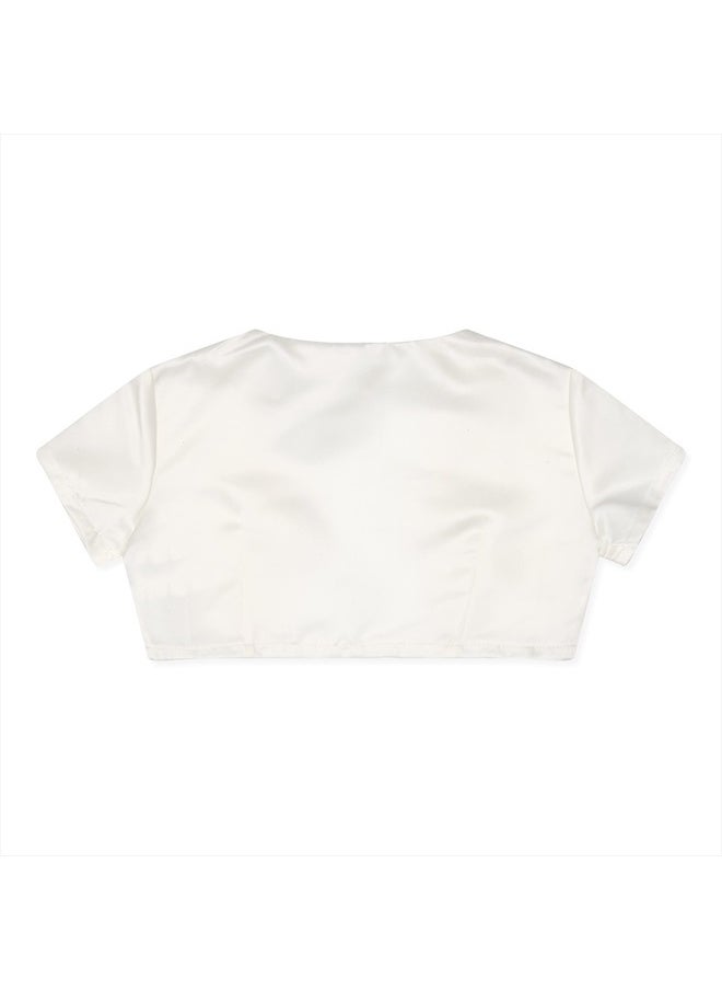BOLEROSE Girls Satin Short Sleeve Bolero Childrens Kids Shrug (Ivory, 11-12 Years)  - Image 2