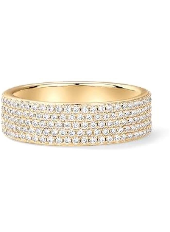 PAVOI 14K Gold Plated Cubic Zirconia Wide Eternity Statement Rings | CZ Stackable Wedding Band for Women - Image 3