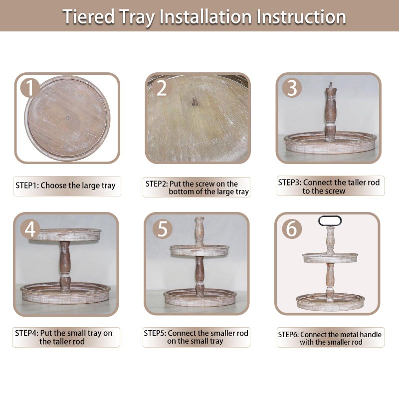 Krismax Decorative Trays - Two Tiered Tray Stand Rustic Decor Farmhouse 2 Tiered Tray Serving Tray Seasonal & Holiday Decoration Wooden Tray - Image 3