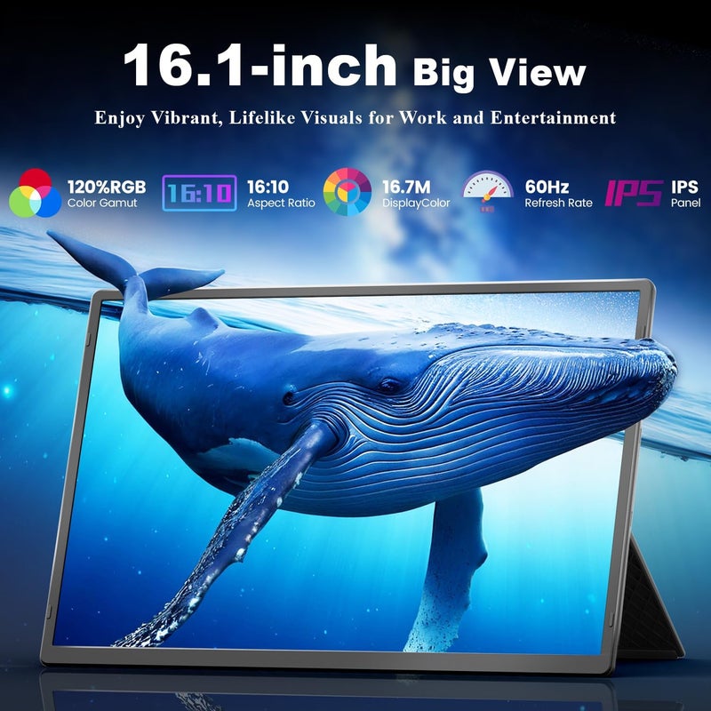 TeamGee 16.1" Laptop Screen Extender, FHD 1200P IPS Portable Monitor with Height-Adjustable 360° Magnetic Stand, Ultra-Thin Dual Display for Mac/Windows/Chrome (13-17.3" Laptops), VESA Mountable - Image 2