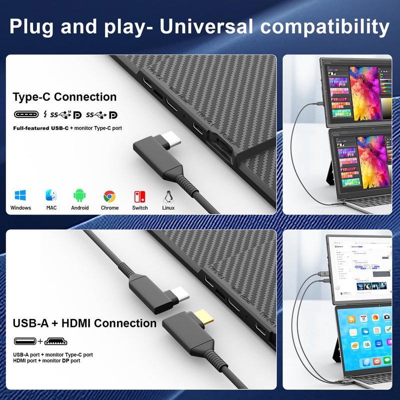TeamGee 16.1" Laptop Screen Extender, FHD 1200P IPS Portable Monitor with Height-Adjustable 360° Magnetic Stand, Ultra-Thin Dual Display for Mac/Windows/Chrome (13-17.3" Laptops), VESA Mountable - Image 5