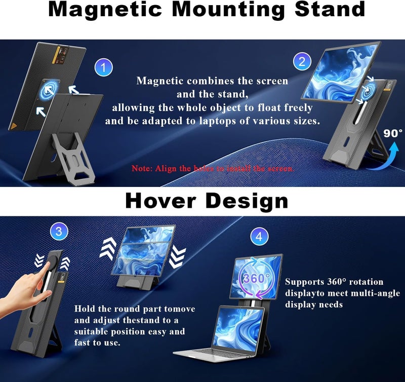 TeamGee 16.1" Laptop Screen Extender, FHD 1200P IPS Portable Monitor with Height-Adjustable 360° Magnetic Stand, Ultra-Thin Dual Display for Mac/Windows/Chrome (13-17.3" Laptops), VESA Mountable - Image 4