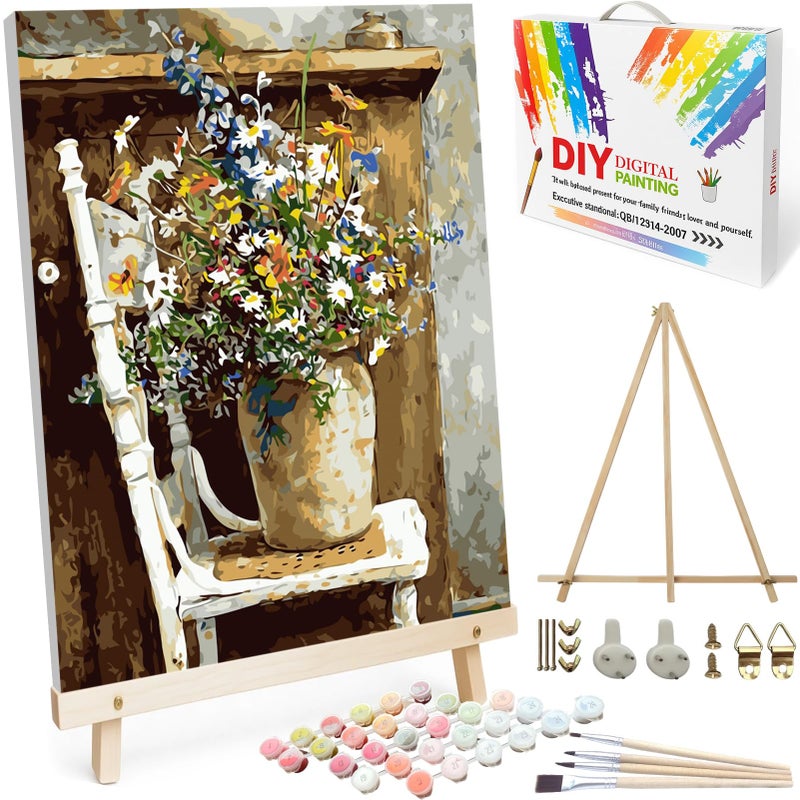BAISITE Paint by Numbers Kit for Adults Beginners,20" Lx16 W Canvas for Painting Kits for Adults in Colorful Box Daisy Vase-BSC003-Already Stretched on a Wooden Frame - Image 1