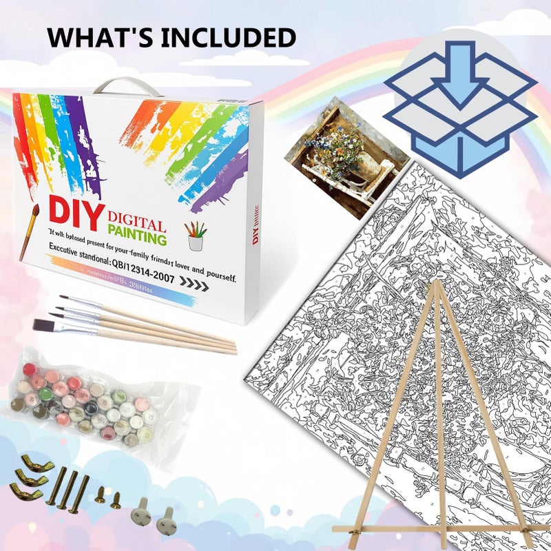 BAISITE Paint by Numbers Kit for Adults Beginners,20" Lx16 W Canvas for Painting Kits for Adults in Colorful Box Daisy Vase-BSC003-Already Stretched on a Wooden Frame - Image 2
