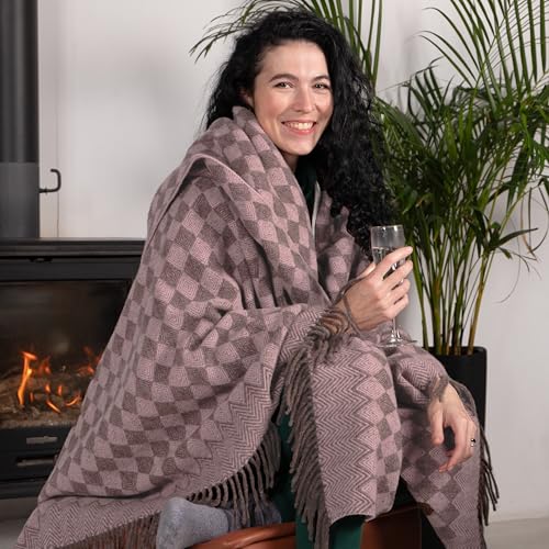 LYHome Wool Blanket 100% - Warm and Cozy Throw for Home Travel Outdoor Camping Picnic & Cold Weather, Decorative Blankets Couch Bed, Warmest Throws (55x79 in | Soft Pink - Brown Scandinavian Rhombus) - Image 5