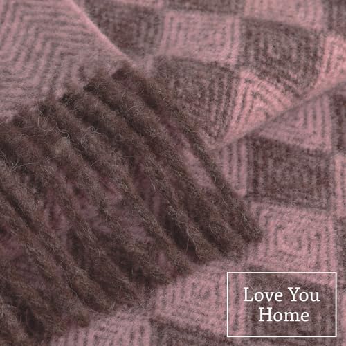 LYHome Wool Blanket 100% - Warm and Cozy Throw for Home Travel Outdoor Camping Picnic & Cold Weather, Decorative Blankets Couch Bed, Warmest Throws (55x79 in | Soft Pink - Brown Scandinavian Rhombus) - Image 3