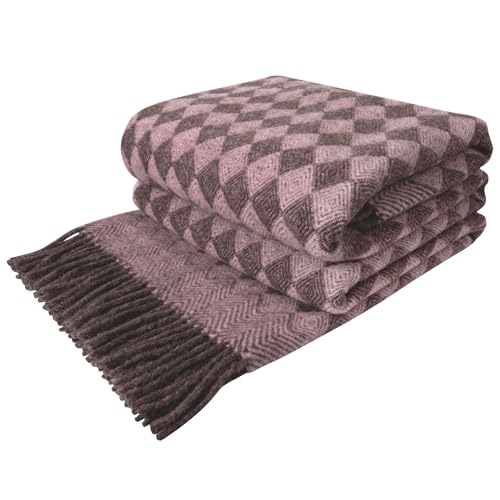 LYHome Wool Blanket 100% - Warm and Cozy Throw for Home Travel Outdoor Camping Picnic & Cold Weather, Decorative Blankets Couch Bed, Warmest Throws (55x79 in | Soft Pink - Brown Scandinavian Rhombus) - Image 2