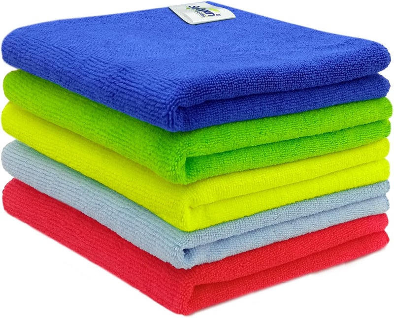 SOFTSPUN Microfiber Cloth - 5 pcs 40x40 cms 340 GSM Multicolor! Thick Lint & StreakFree Multipurpose Cloths Automotive Microfibre Towels for Car Bike Cleaning Polishing Washing & Detailing - Image 1