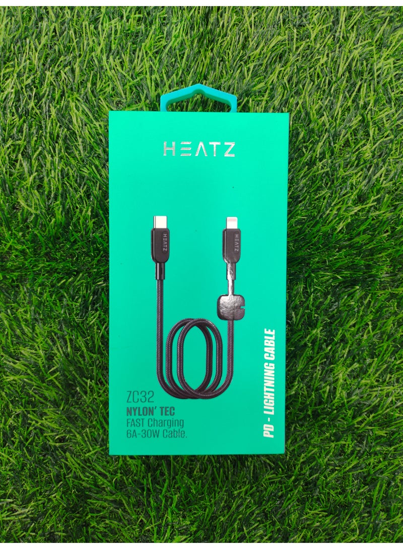 HEATZ ZC32 Nylon Fast Charging Cable 6A/30W | Durable Braided USB-C to Lightning Charger Cord for iPhone, iPad & More – High-Speed Data Sync - Image 2