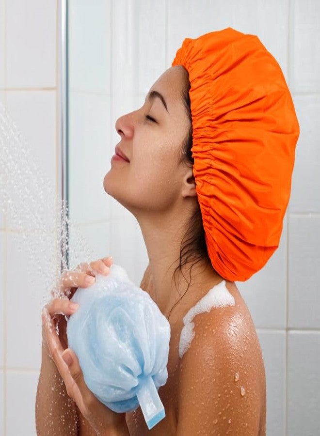 Edoneery Reusable Shower Cap for Women, Large Waterproof Shower Bonnet with Elastic Band, Washable Bath Hair Cap for Long, Curly Hair, Braids, Daily Shower, Home Spa, Travel(Orange - Image 4