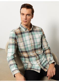 Regular Fit Long Sleeve Plaid Men's Shirt