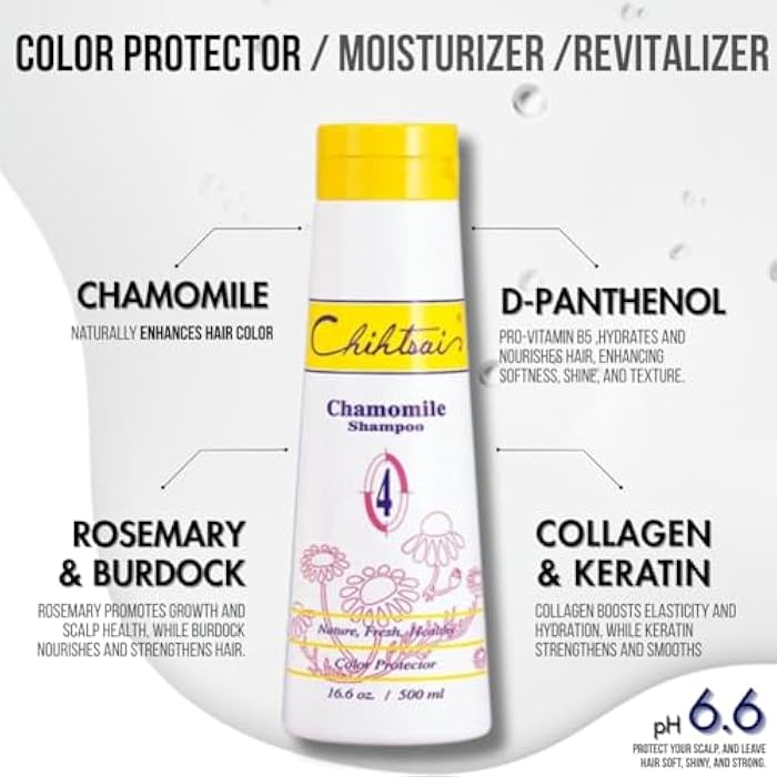 Chihtsai No.4 Chamomile Shampoo (16.6oz/500ml) - Color-protection, Mildly cleanses scalp, Soft & Shine - Image 3
