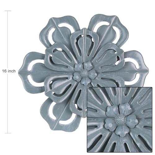 hogardeck Metal Flower Farmhouse Wall Decor, 16" Large Floral Metal Blue Wall Art for Indoor Outdoor, Boho Wall Decor for Bathroom, Living Room, Kitchen, Bedroom, Porch, Garden, Yard - Image 2