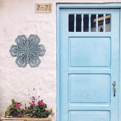hogardeck Metal Flower Farmhouse Wall Decor, 16" Large Floral Metal Blue Wall Art for Indoor Outdoor, Boho Wall Decor for Bathroom, Living Room, Kitchen, Bedroom, Porch, Garden, Yard - Image 3