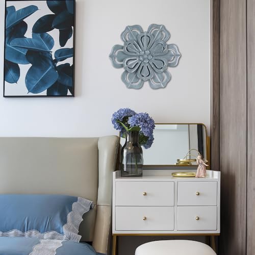 hogardeck Metal Flower Farmhouse Wall Decor, 16" Large Floral Metal Blue Wall Art for Indoor Outdoor, Boho Wall Decor for Bathroom, Living Room, Kitchen, Bedroom, Porch, Garden, Yard - Image 4