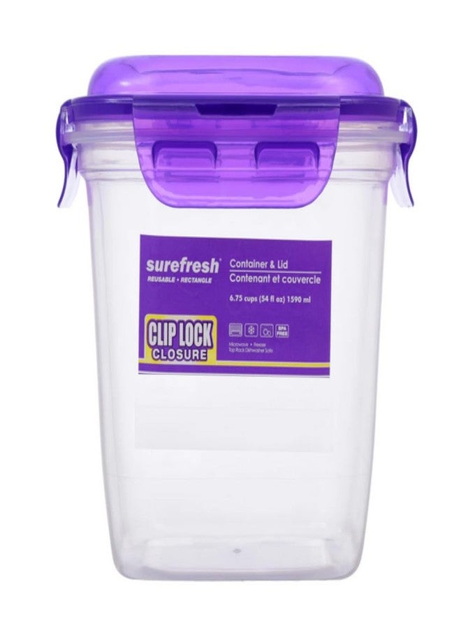Surefresh Tall Square Plastic Containers with Clip-Lock Lids, Food Storage Containers, Deli, Slime, Soup, Meal Prep Containers 54 Oz | BPA Free | Leakproof | Easily Snap, Clear, 218466 - Image 1