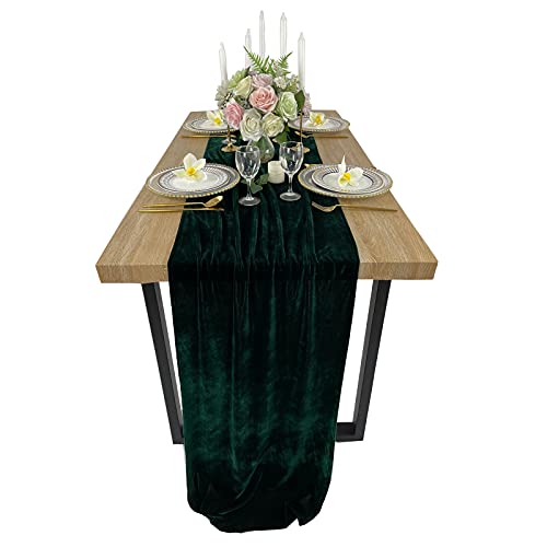 EHLDekol Luxurious Velvet Table Runner, 10ft Wedding Reception Decorations, 20x120inch Soft Velvet Fabric, Table Linen Overlay, Wedding Table Runners (Emerald Green, 20X120inch) - Image 4