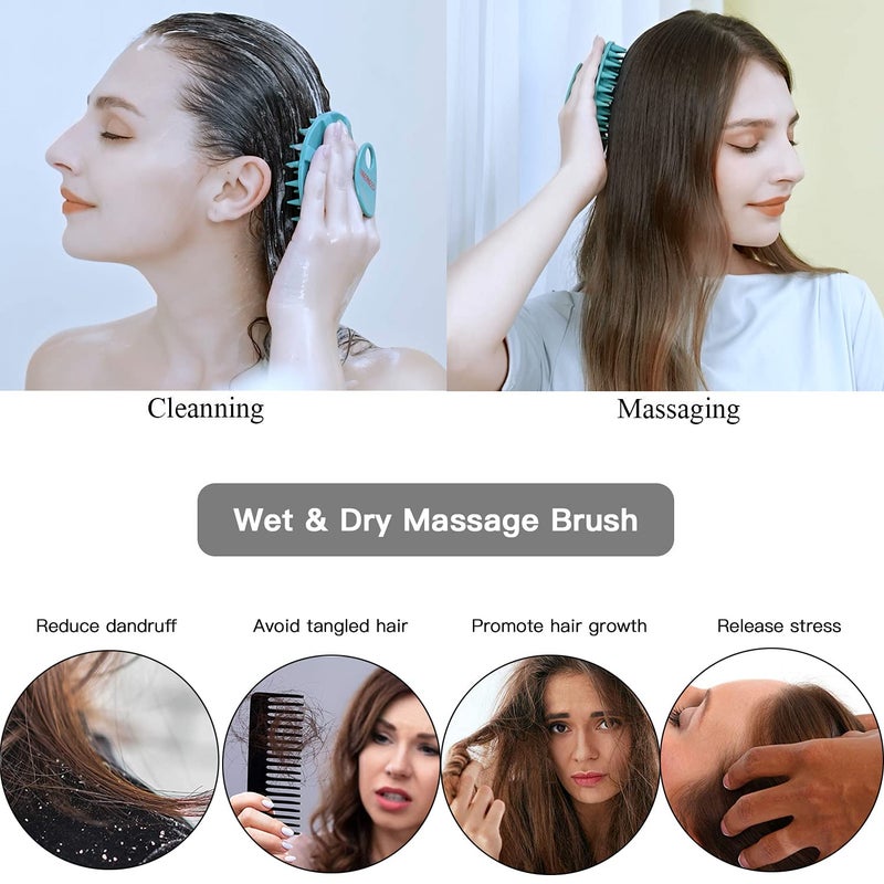 INNERNEED Scalp Massager Shampoo Brush, Wet & Dry Manual Scalp Care Head Scrubber Hair Washing, Soft Silicone Bristles, for Hair Growth, Dandruff Removal (Dark Green) - Image 5