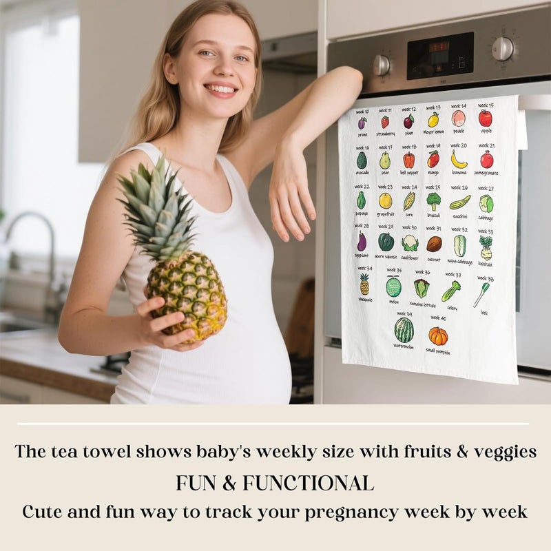 ifeolo Baby Size Tea Towel  Weekly Baby Growth Tracker In Fruit  Veg First Time Mom To Be Musthave Pregnancy Announcement Congratulation Pregnancy Gift For Expecting Parents Couple Countdown Maternity Gift - Image 3