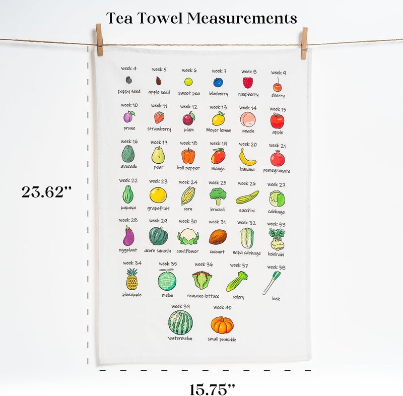 ifeolo Baby Size Tea Towel  Weekly Baby Growth Tracker In Fruit  Veg First Time Mom To Be Musthave Pregnancy Announcement Congratulation Pregnancy Gift For Expecting Parents Couple Countdown Maternity Gift - Image 2
