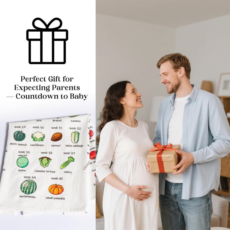 ifeolo Baby Size Tea Towel  Weekly Baby Growth Tracker In Fruit  Veg First Time Mom To Be Musthave Pregnancy Announcement Congratulation Pregnancy Gift For Expecting Parents Couple Countdown Maternity Gift - Image 5