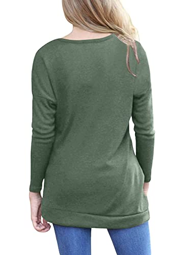 Yincro Women's Casual Long Sleeve Tunic Tops Fall Tshirt Blouses (Green, M) - Image 2