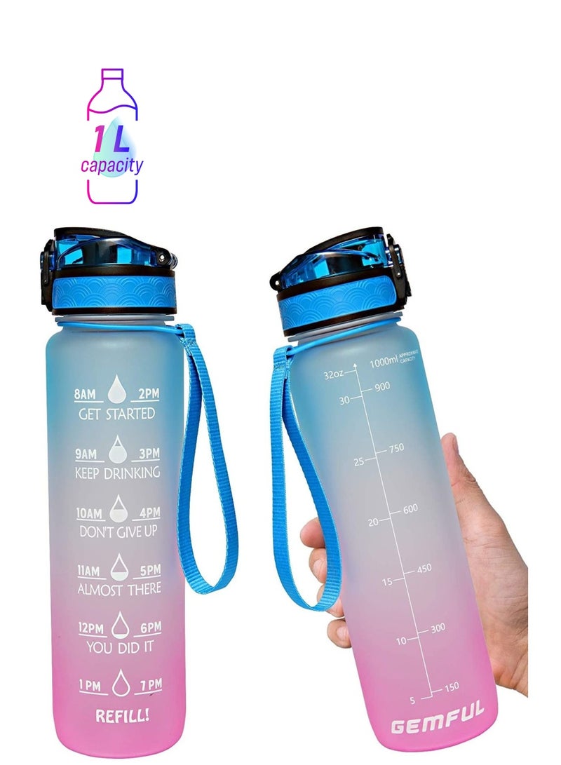 Y&D Water Bottle 1L with Time Marker Straw Tritan BPA Free for Fitness Gym and Outdoor Sports - Image 1