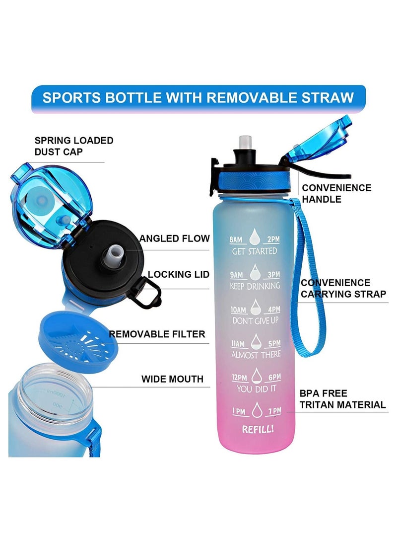 Y&D Water Bottle 1L with Time Marker Straw Tritan BPA Free for Fitness Gym and Outdoor Sports - Image 2
