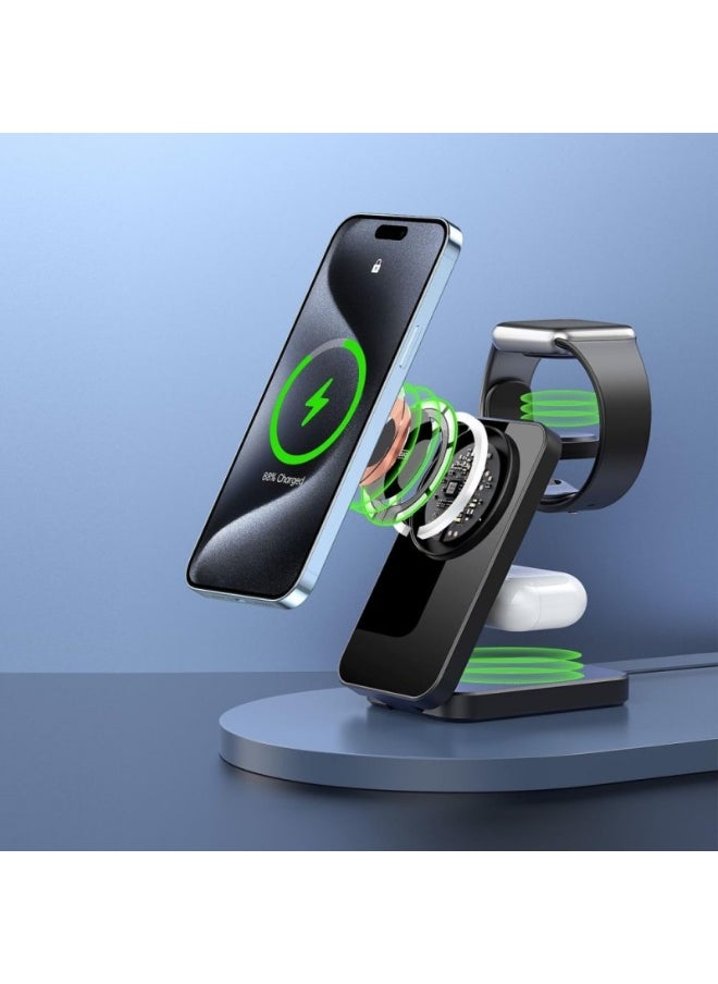 Duzzona W17 3in1 15W Wireless Charger Stand for MagSafe / Smart Watch / TWS Hedset Airpods Black
