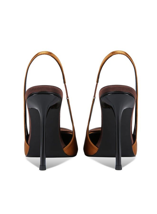 CAGLGLZ Flower High Heels for Women Closed Pointed Toe Stilettos Heel Pumps Slip On Elastic Ankle Strap Slingbacks Fashion Party Dressy Ladies Sandals Shoes, Brown, 11 - Image 5