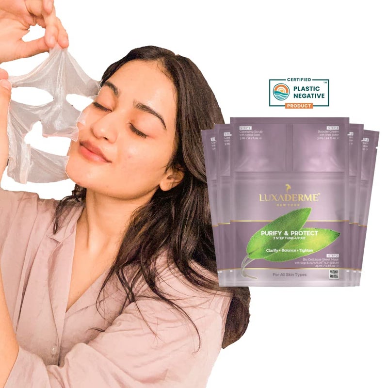 LuxaDerme LuxaDerme 3Step Korean Facial Kit  Deep Cleansing  Acne Control  Purifying Facial for Oily  AcneProne Skin  Brightening  Glowing Skin Treatment  AtHome Spa Facial Kit Pack of 5  - Image 1