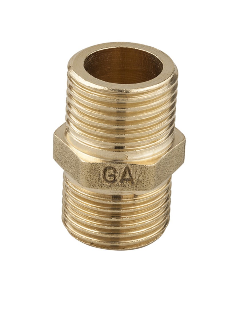 GA,Brass Hex Nipple Pipe Fittings, BSP Male Thread Connectors, Heavy-Duty 1200 PSI,  Male Brass hex Nipple 3/8inch   ×3/8 inch  - Image 1
