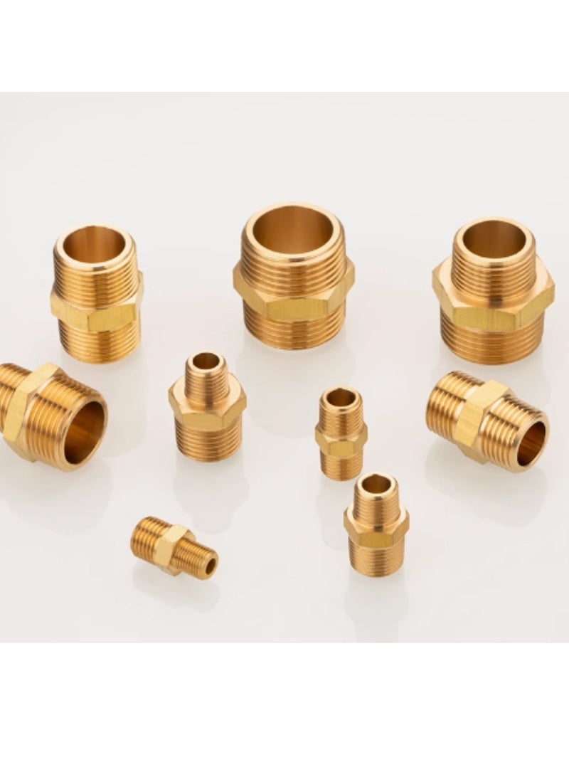 GA,Brass Hex Nipple Pipe Fittings, BSP Male Thread Connectors, Heavy-Duty 1200 PSI,  Male Brass hex Nipple 3/8inch   ×3/8 inch  - Image 2