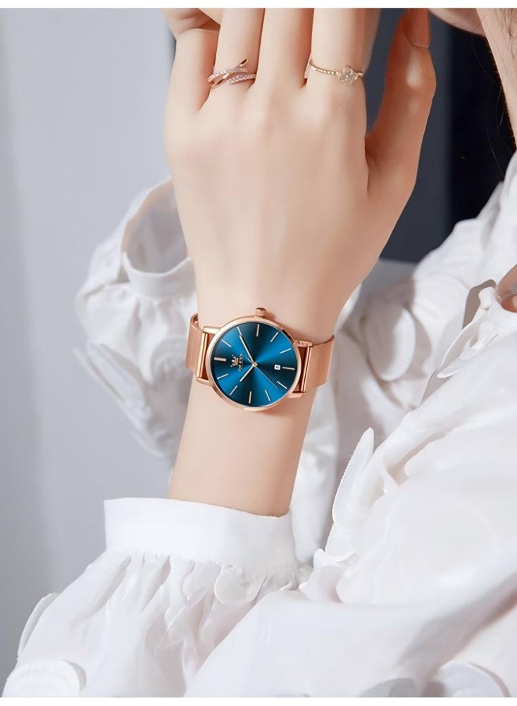 أوليفز ساعة OLEVS النسائية الأنيقة ذات الواجهة الكبيرة والتناظرية كوارتز ساعة يد نسائية رفيعة جدًا وعرض التاريخ ومقاومة للماء ساعات نسائية للمعصمين الصغيرين - Image 3