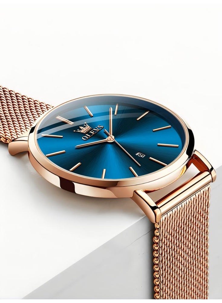 أوليفز ساعة OLEVS النسائية الأنيقة ذات الواجهة الكبيرة والتناظرية كوارتز ساعة يد نسائية رفيعة جدًا وعرض التاريخ ومقاومة للماء ساعات نسائية للمعصمين الصغيرين - Image 2