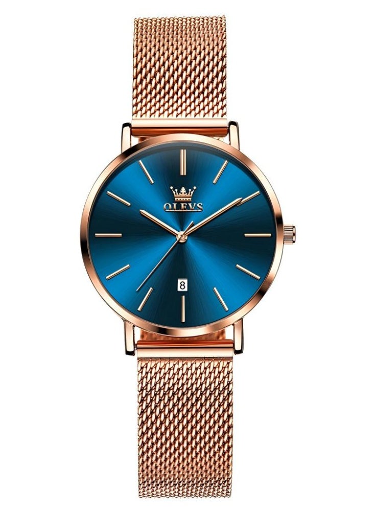 أوليفز ساعة OLEVS النسائية الأنيقة ذات الواجهة الكبيرة والتناظرية كوارتز ساعة يد نسائية رفيعة جدًا وعرض التاريخ ومقاومة للماء ساعات نسائية للمعصمين الصغيرين - Image 1