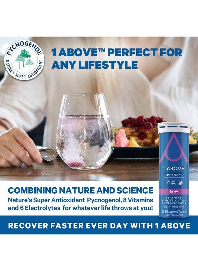 1Above - Anti Jet Lag Energy & Immunity Recovery Effervescent Drink Tablets. Pycnogenol + Vitamins + Electrolytes For Travel Work And Party. 10 Count (1 Tube) Berry - Image 1