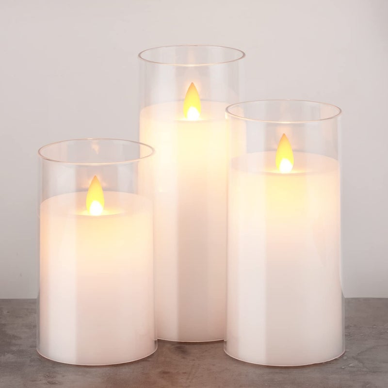 LTETTES Flameless LED Candles AA Battery Powered with White Acrylic Fiber Glass with Remote Controller and Timer for Home Festival Wedding Decor (Set of 3-3" D x 4",5",6" H) - Image 5