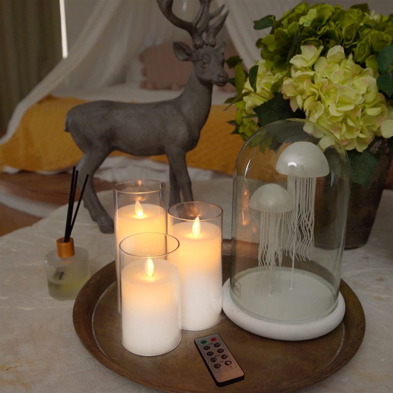 LTETTES Flameless LED Candles AA Battery Powered with White Acrylic Fiber Glass with Remote Controller and Timer for Home Festival Wedding Decor (Set of 3-3" D x 4",5",6" H) - Image 2
