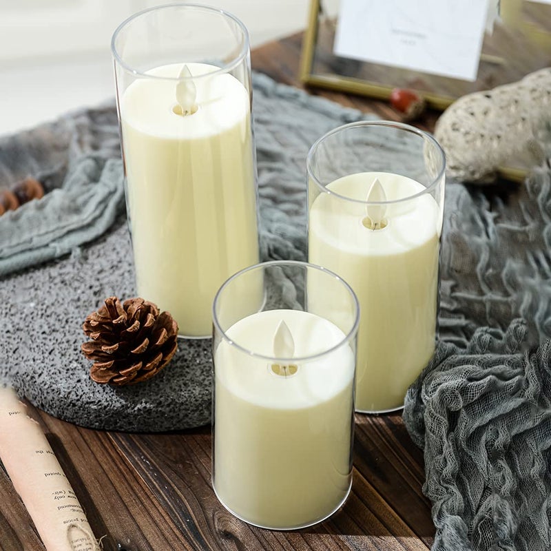 LTETTES Flameless LED Candles AA Battery Powered with White Acrylic Fiber Glass with Remote Controller and Timer for Home Festival Wedding Decor (Set of 3-3" D x 4",5",6" H) - Image 4