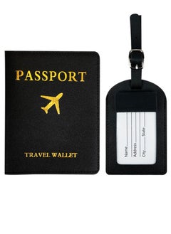 Generic Leather Passport Covers with Luggage Tags Passport Holder  Black  - Image 1