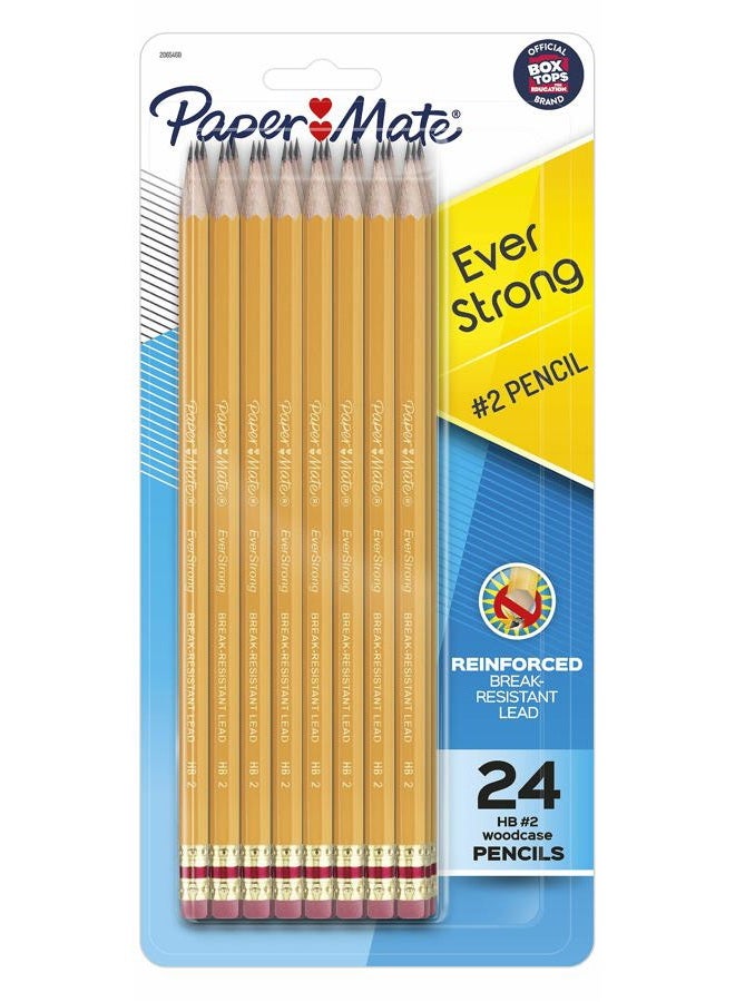 Paper Mate EverStrong #2 Pencils, Reinforced, Break-Resistant Lead When Writing, 24-Pack - Image 1