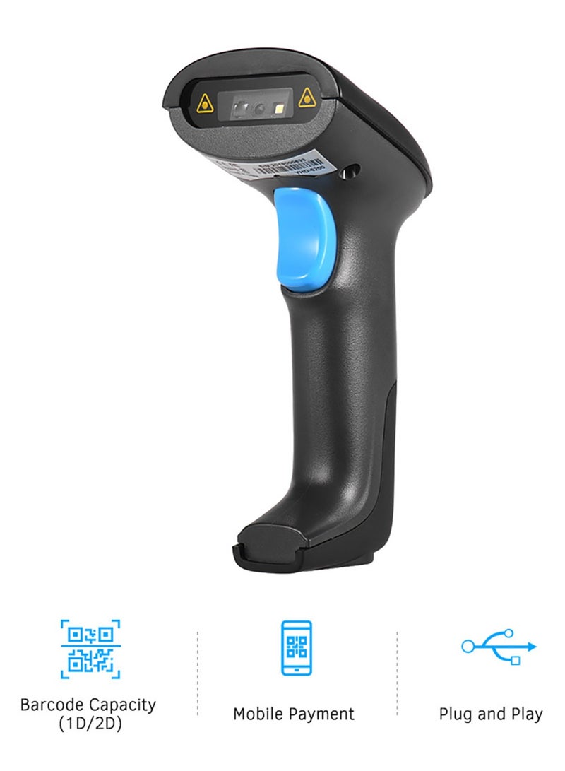ماسح ضوئي محمول USB سلكي CMOS لرموز الباركود 1D 2D QR مع كابل USB للتوصيل والتشغيل للدفع عبر الهاتف المحمول وشاشة الكمبيوتر لمتاجر السوبر ماركت ومتاجر التجزئة والمخازن - Image 2