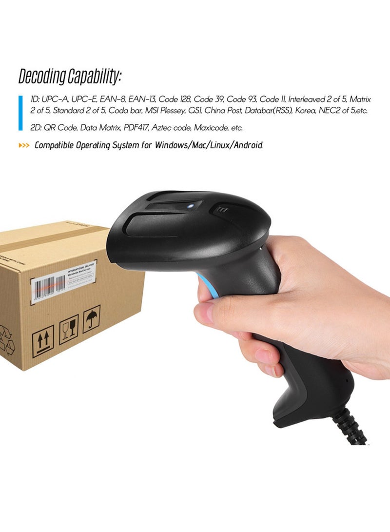 ماسح ضوئي محمول USB سلكي CMOS لرموز الباركود 1D 2D QR مع كابل USB للتوصيل والتشغيل للدفع عبر الهاتف المحمول وشاشة الكمبيوتر لمتاجر السوبر ماركت ومتاجر التجزئة والمخازن - Image 5