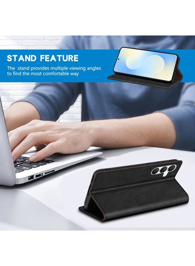 ZZXX for Samsung Galaxy S25 FE Wallet Case with [RFID Blocking] Card Slot Stand Strong Magnetic Leather Flip Fold Protective Phone Case for Samsung Galaxy S25 FE Case Wallet(Black-6.7 inch) - Image 5